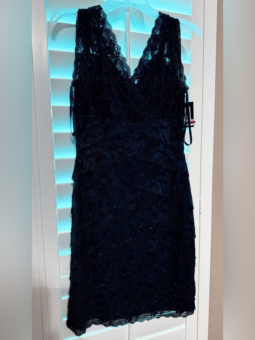 NWT Marina Navy Lace & Sequin V-Neck Dress - Picture 9 of 14